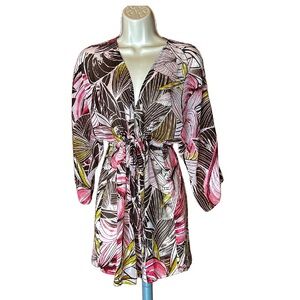 New York and Co Sheer Floral Kimono Tunic Top M